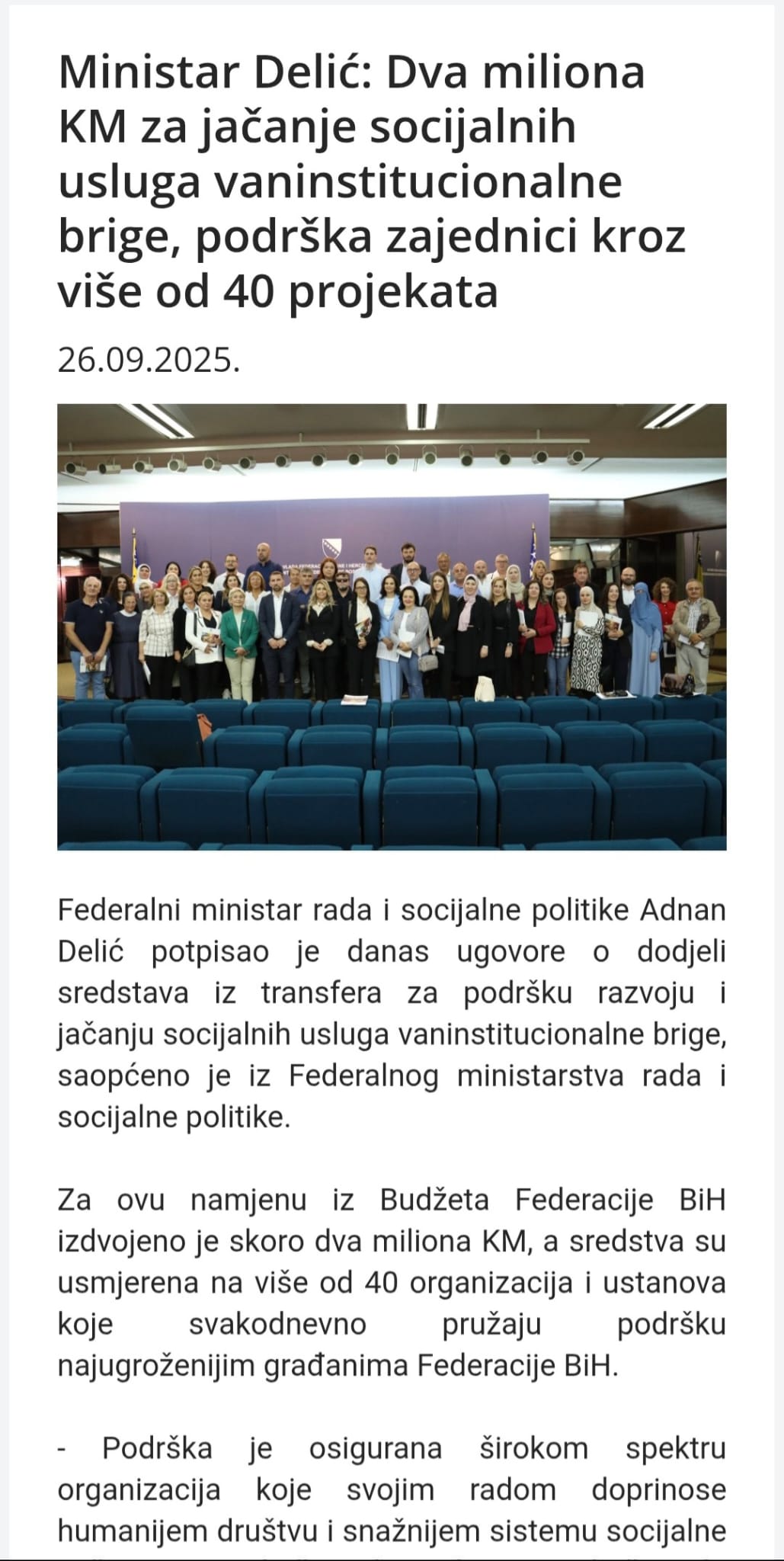 Potpis ugovora u Vladi FBiH